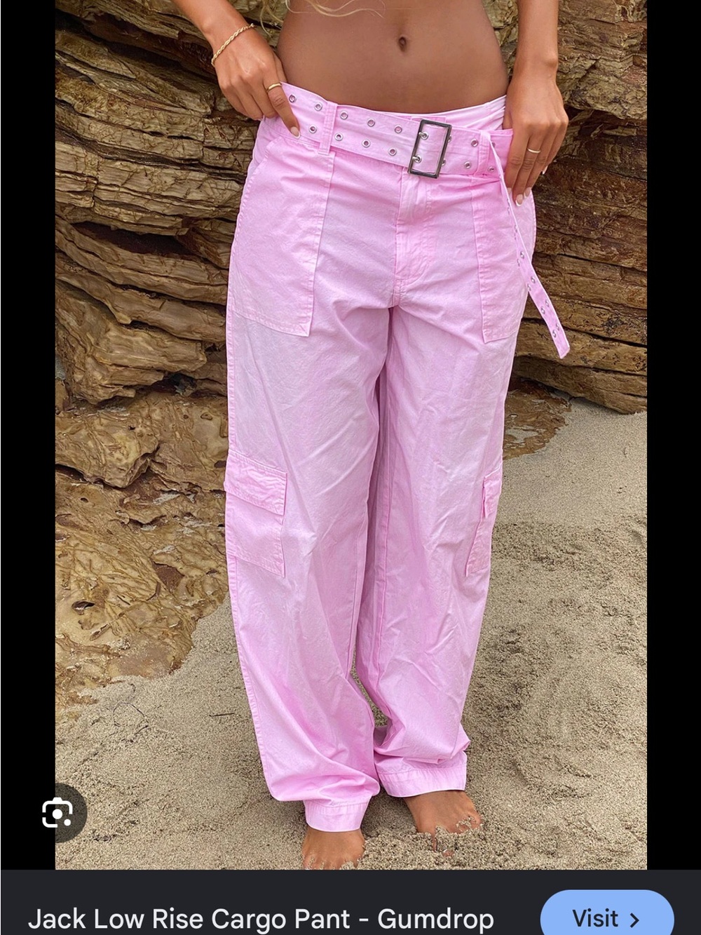 Frankie's Bikinis Gumdrop Pink Low-Rise Cargo Pants with Belt